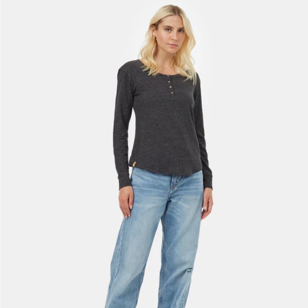 Tentree Hemp Henley Longsleeve - Medium - Meteorite Black Heather